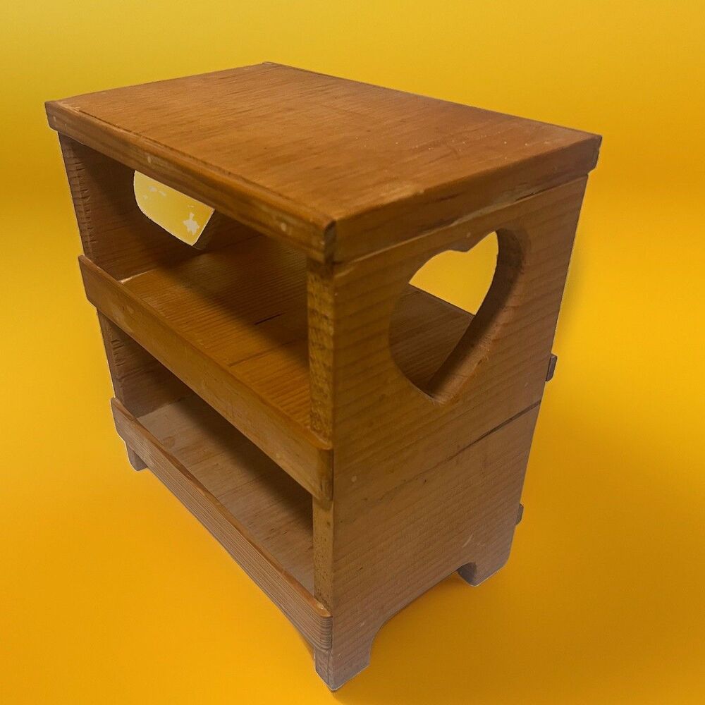 Vintage Wooden Two Tier Shelves Organizer 12” Tall Heart Shaped Cutout Cottage